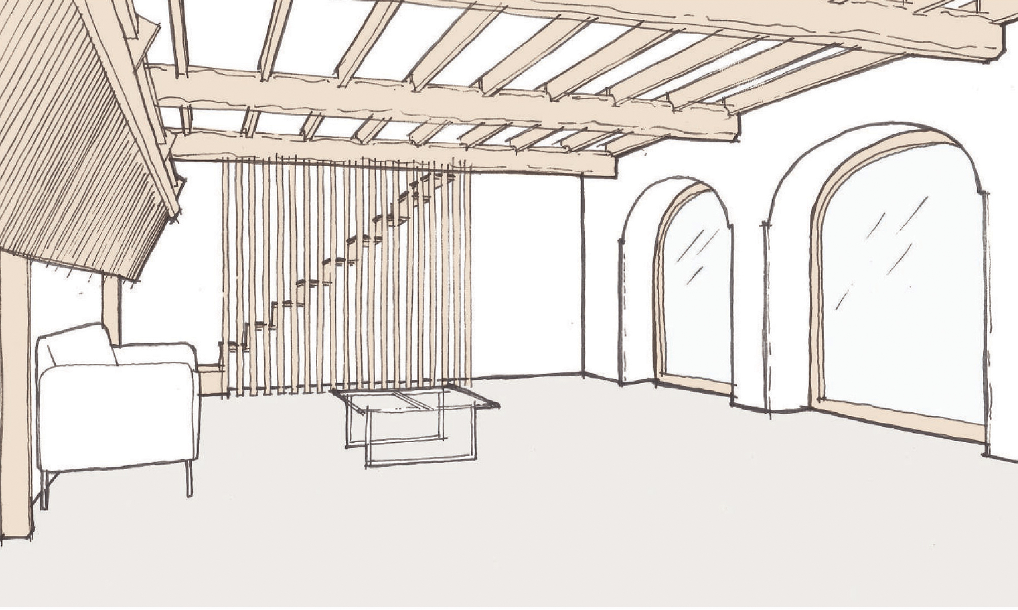 Grade II Barn Conversion Living Room Sketch
